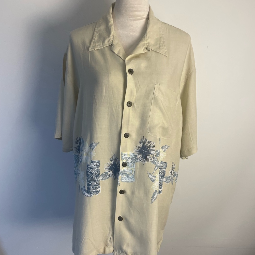 Men's Beige Shirt Jacket with Blue Floral Design